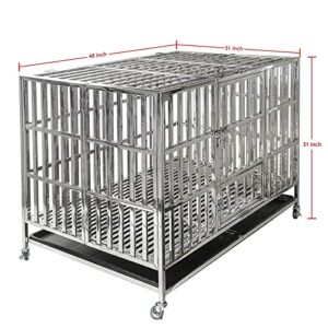 Confote 48" Heavy Duty Stainless Steel Dog Cage Kennel Crate and Playpen for Training Large Dog Indoor Outdoor with Double Doors & Locks Design Included Lockable Wheels Removable Tray No Screw