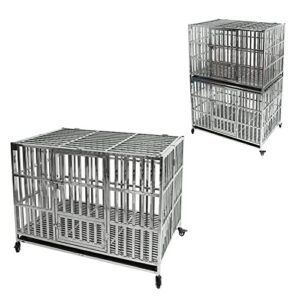 confote 48" stackable heavy duty dog kennel pet stainless steel crate cage for small dogs with tray in-door foldable & portable for animal out-door travel