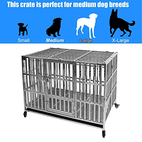 Confote 48" Stackable Heavy Duty Dog Kennel Pet Stainless Steel Crate Cage for Small Dogs with Tray in-Door Foldable & Portable for Animal Out-Door Travel