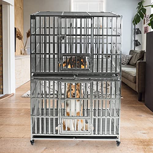 Confote 48" Stackable Heavy Duty Dog Kennel Pet Stainless Steel Crate Cage for Small Dogs with Tray in-Door Foldable & Portable for Animal Out-Door Travel