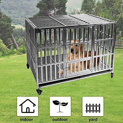 Confote 48" Stackable Heavy Duty Dog Kennel Pet Stainless Steel Crate Cage for Small Dogs with Tray in-Door Foldable & Portable for Animal Out-Door Travel