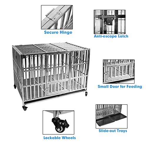 Confote 48" Stackable Heavy Duty Dog Kennel Pet Stainless Steel Crate Cage for Small Dogs with Tray in-Door Foldable & Portable for Animal Out-Door Travel