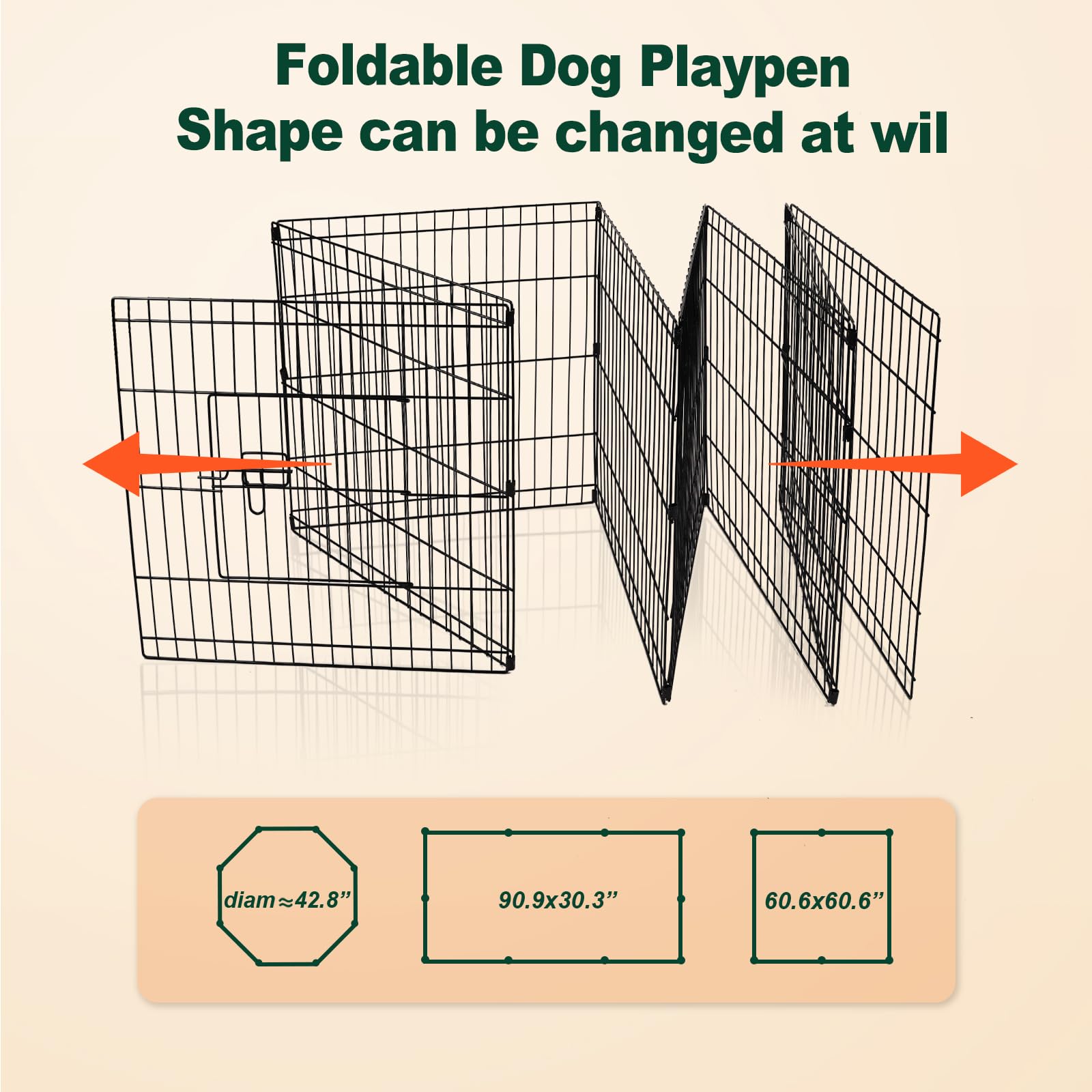 PJYuCien Dog Playpen - Metal Foldable Dog Exercise Pen, Pet Fence Puppy Crate Kennel Indoor Outdoor with 8 Panels 24”H & Top Cover for Small Medium Pets