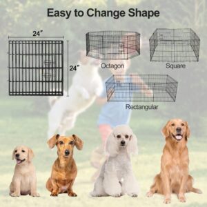 PJYuCien Dog Playpen - Metal Foldable Dog Exercise Pen, Pet Fence Puppy Crate Kennel Indoor Outdoor with 8 Panels 24”H & Top Cover for Small Medium Pets