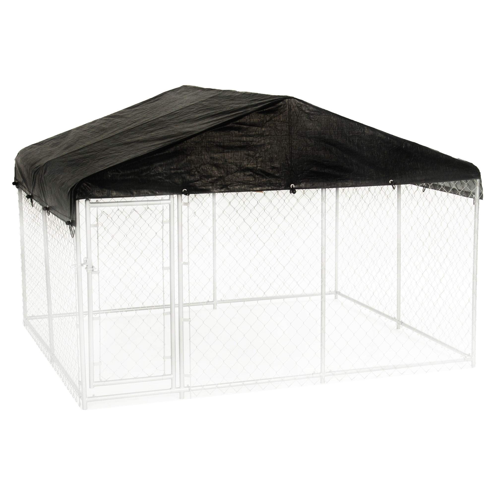 Lucky Dog 10 by 6 Foot Large Outdoor Galvanized Steel Chain Link Dog Kennel with Latching Door, 1.5 Inch Raised Legs, and WeatherGuard Roof Cover