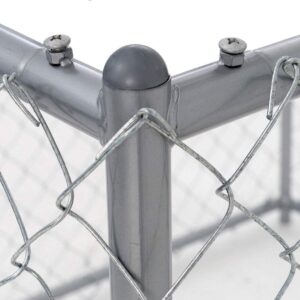 Lucky Dog 10 by 6 Foot Large Outdoor Galvanized Steel Chain Link Dog Kennel with Latching Door, 1.5 Inch Raised Legs, and WeatherGuard Roof Cover