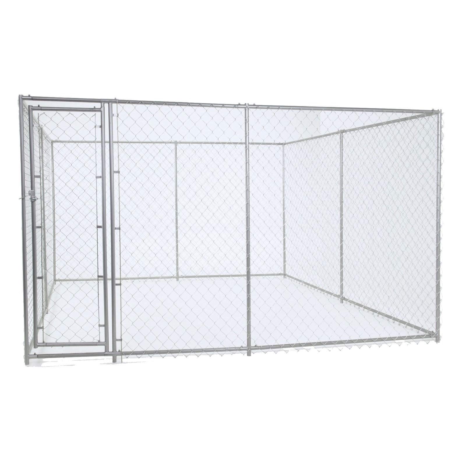 Lucky Dog 10 by 6 Foot Large Outdoor Galvanized Steel Chain Link Dog Kennel with Latching Door, 1.5 Inch Raised Legs, and WeatherGuard Roof Cover