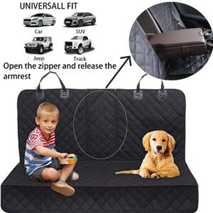 BESULEN Dog Car Seat Cover for Back Seat, Waterproof Dog Bench Seat Pad Compatible for Armrest & Seat Belt, Universal Nonslip Durable Soft Pet Backseat Protector for Cars Trucks & SUVs (Black)