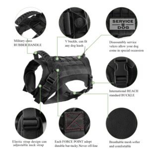 Hanshengday Tactical Service Dog Vest Harness for Medium Large Dog, Military K9 Training Dog Vest with Molle & Loop Panels Adjustable Tactical Dog Vest Harnesses with Handle (01XL, 01-Black)