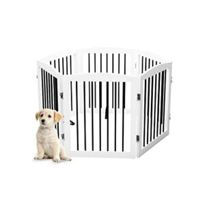 PUPETPO Freestanding Pet Gate for Dogs, Foldable Wooden Dog Gate for House, Extra Wide Dog gate, Indoor Dog Gate for Stair, Doorway, Hall, Support Feet Included, 120 Inch Wide, 6 Panels 24", White