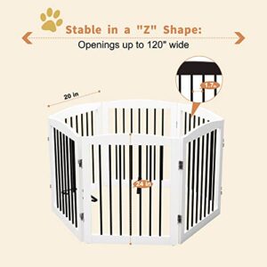 PUPETPO Freestanding Pet Gate for Dogs, Foldable Wooden Dog Gate for House, Extra Wide Dog gate, Indoor Dog Gate for Stair, Doorway, Hall, Support Feet Included, 120 Inch Wide, 6 Panels 24", White