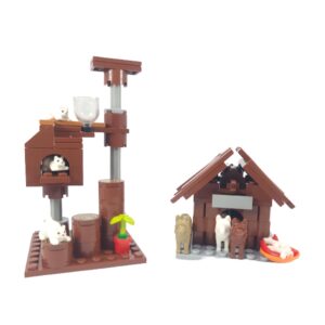 general jim's pets double decker two level cat & dog house building block set - includes cat tower and dog kennel with kittens and dogs