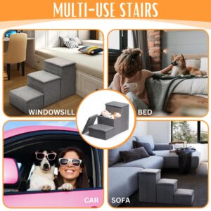 Dog Stairs for High Beds or Couch- Foldable Dog Steps W/Storage- Pet Steps for Small Dogs, Medium Dogs, Puppy Stairs- Use as a Dog Window Perch or Cat Stairs for Old Cats- Dog Grooming Glove Included