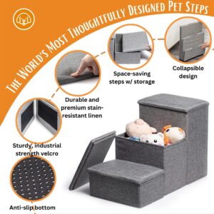 Dog Stairs for High Beds or Couch- Foldable Dog Steps W/Storage- Pet Steps for Small Dogs, Medium Dogs, Puppy Stairs- Use as a Dog Window Perch or Cat Stairs for Old Cats- Dog Grooming Glove Included