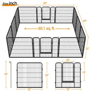 Yaheetech Heavy Duty Extra Wide Dog Playpen, 12 Panels Outdoor Pet Fence for Large/Medium/Small Animals Foldable Puppy Exercise Pen for Garden/Yard/RV/Camping 32 Inch Height x 32 Inch Width