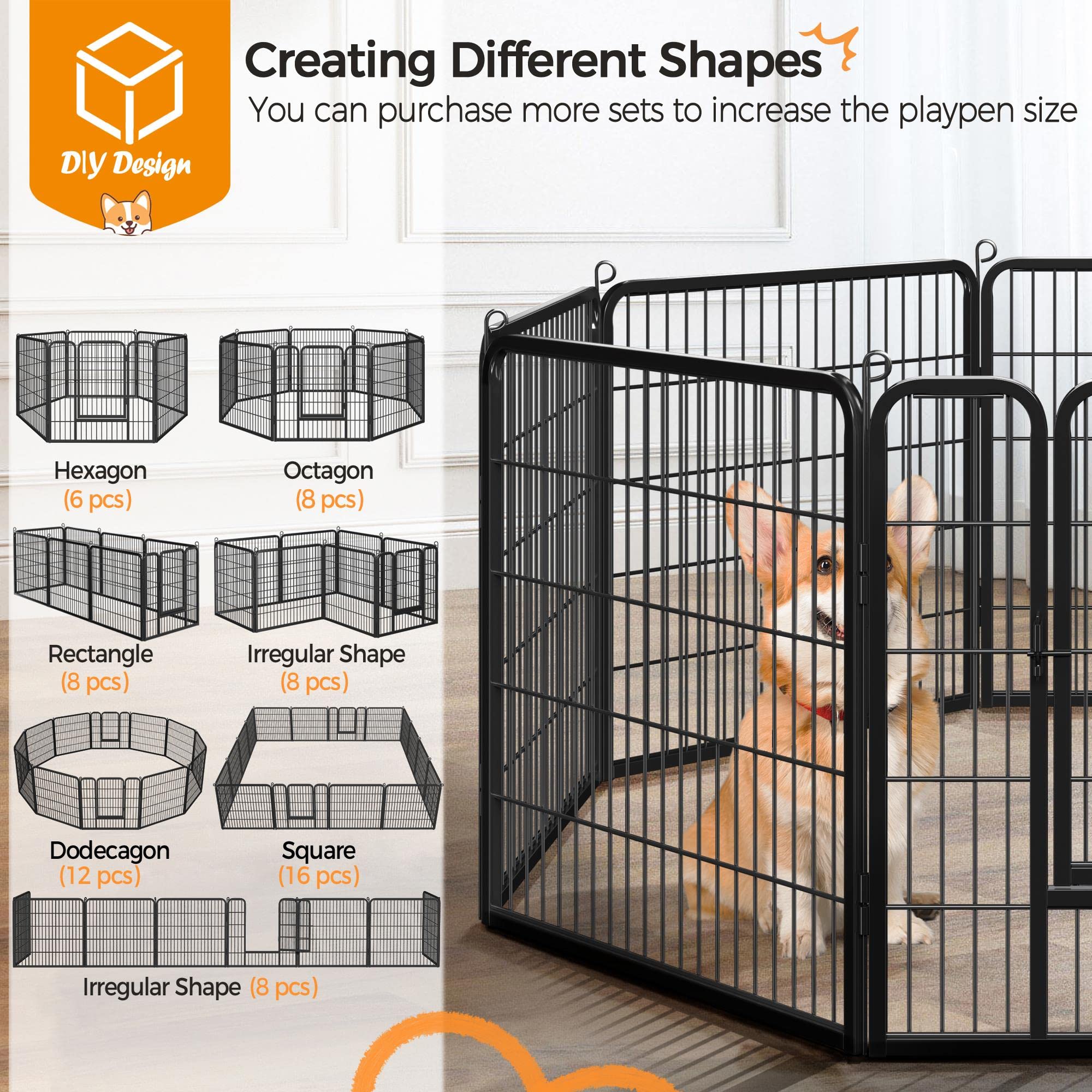 Yaheetech Heavy Duty Extra Wide Dog Playpen, 12 Panels Outdoor Pet Fence for Large/Medium/Small Animals Foldable Puppy Exercise Pen for Garden/Yard/RV/Camping 32 Inch Height x 32 Inch Width