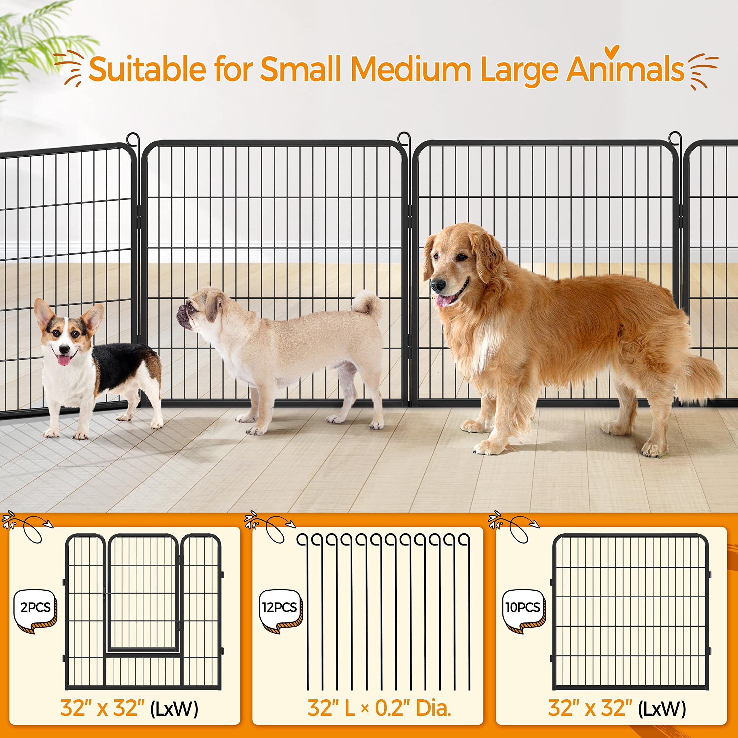 Yaheetech Heavy Duty Extra Wide Dog Playpen, 12 Panels Outdoor Pet Fence for Large/Medium/Small Animals Foldable Puppy Exercise Pen for Garden/Yard/RV/Camping 32 Inch Height x 32 Inch Width