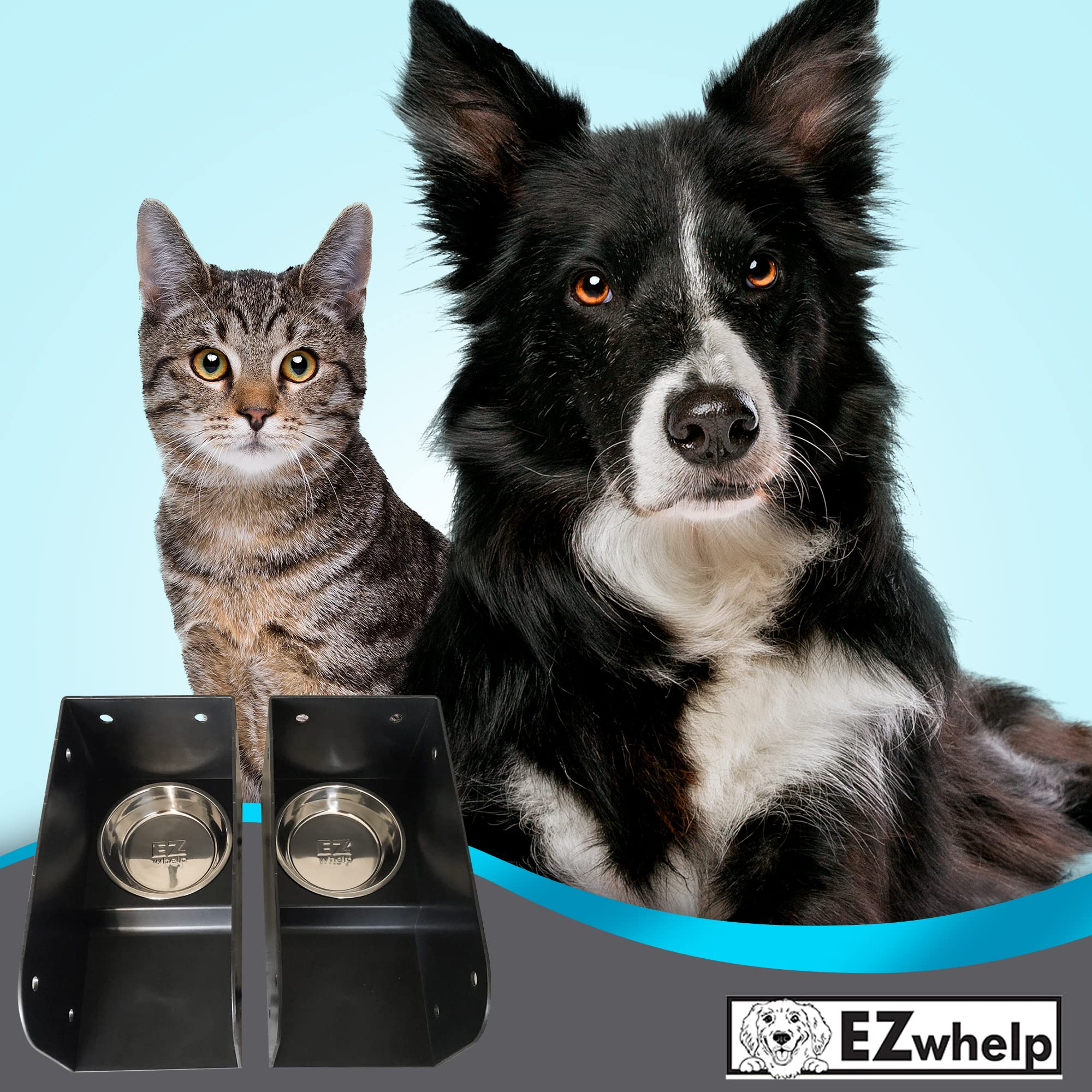 EZWhelp Modular Puppy Feeding Station — Food-Grade Stainless Steel Puppy Bowls for Puppies, Weaning Bowls, Multiple Puppy Feeding, Perfect Litter Separation & Weaning, No-Flip Design - (2 Pack)