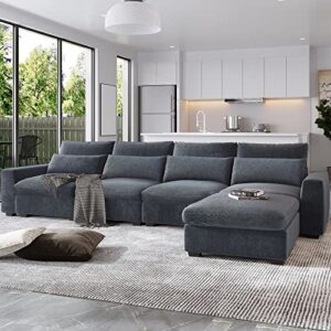 130" l-shaped convertible modular sectional sofa with reversible chaise, feather filled, 5-seat, 4 pillows