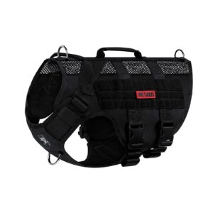 onetigris no pull tactical dog harness for medium dog, aire mesh dog vest harness, breathable military dog molle vests with handles, service dog vest for walking hiking training (m, black)