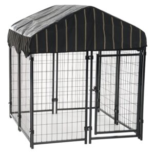 lucky dog 4 feet uptown welded steel wire mesh secure outdoor dog kennel playpen crate with waterproof cover and lockable gate, black
