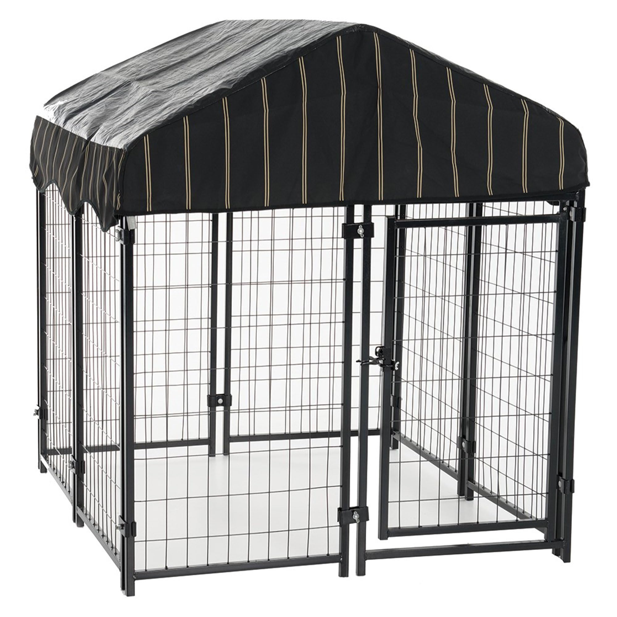 Lucky Dog 4 Feet Uptown Welded Steel Wire Mesh Secure Outdoor Dog Kennel Playpen Crate with Waterproof Cover and Lockable Gate, Black