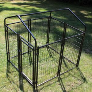 Lucky Dog 4 Feet Uptown Welded Steel Wire Mesh Secure Outdoor Dog Kennel Playpen Crate with Waterproof Cover and Lockable Gate, Black