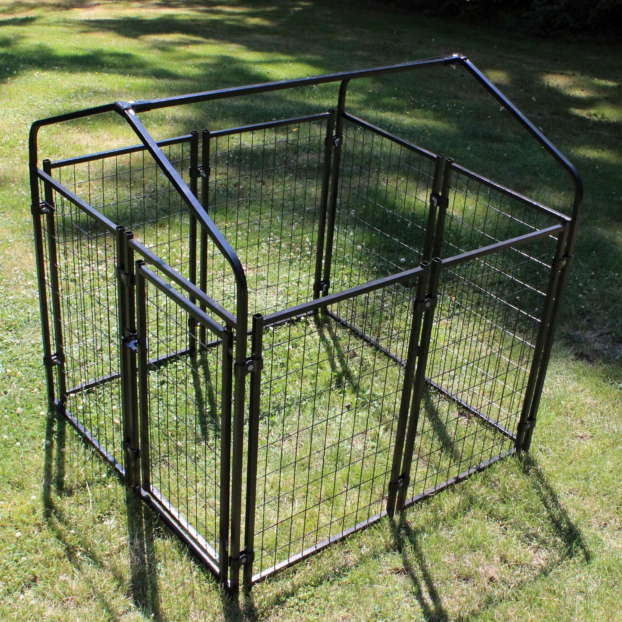 Lucky Dog 4 Feet Uptown Welded Steel Wire Mesh Secure Outdoor Dog Kennel Playpen Crate with Waterproof Cover and Lockable Gate, Black