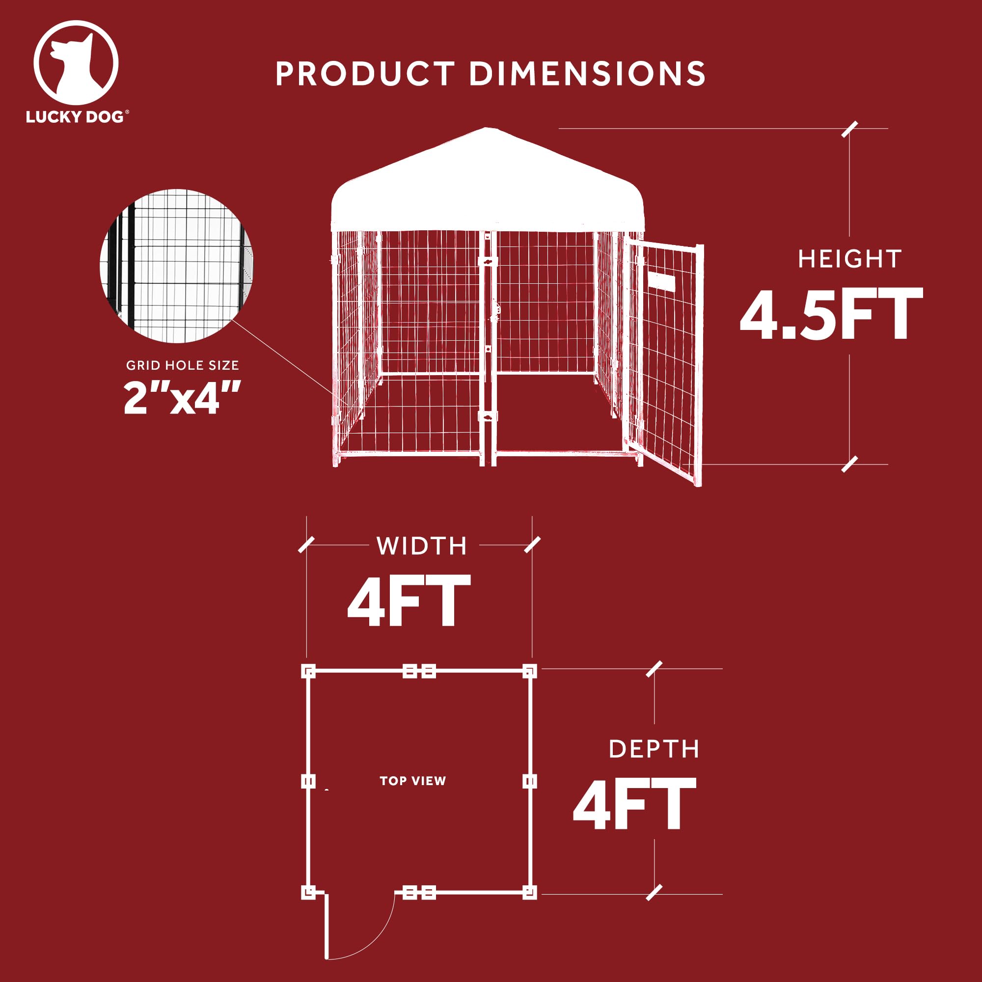 Lucky Dog 4 Feet Uptown Welded Steel Wire Mesh Secure Outdoor Dog Kennel Playpen Crate with Waterproof Cover and Lockable Gate, Black