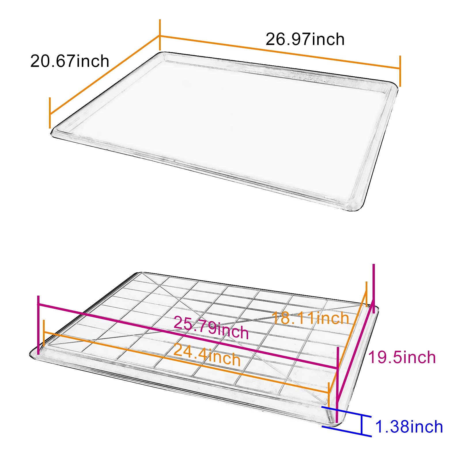 FarLargo 2pcs 27"x20.6" Replacement Tray for Dog Crate Plastic Cage Bottom Pan Multi-Purpose Boot Mat Shoe Tray Indoor Outdoor Waterproof, Dog and Cat Rabbit Food Bowls Floor Liners