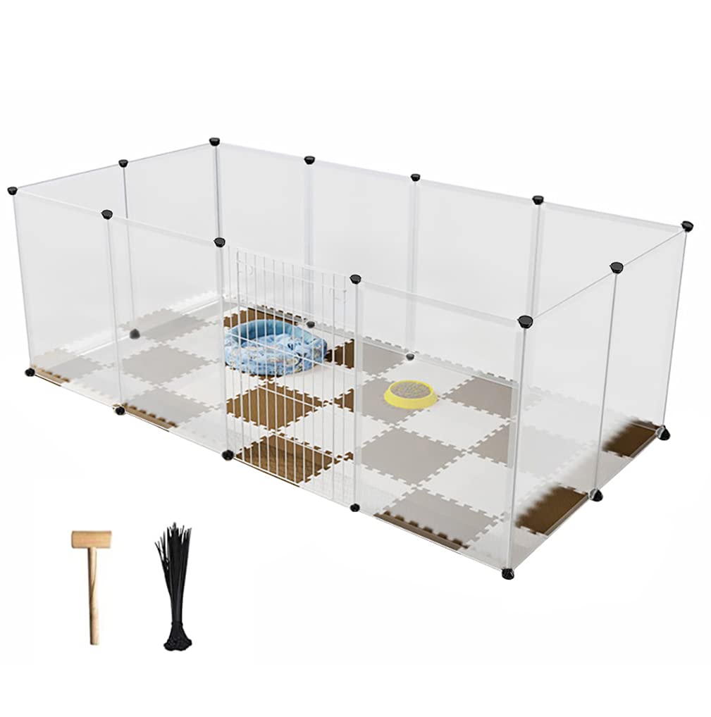 YAHUNI Pet Playpen for Puppy - Plastic Yard Fence Tent for Small Animals,Rabbits Puppy Kennel Cage,Portable Large Space with Transparent White 12 Panels