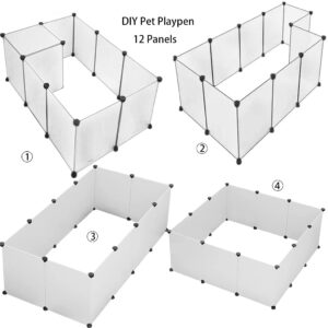 YAHUNI Pet Playpen for Puppy - Plastic Yard Fence Tent for Small Animals,Rabbits Puppy Kennel Cage,Portable Large Space with Transparent White 12 Panels