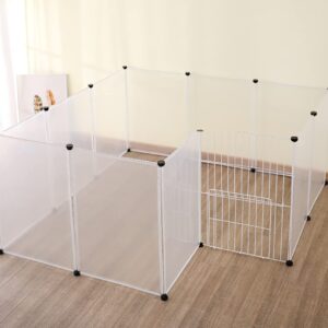 YAHUNI Pet Playpen for Puppy - Plastic Yard Fence Tent for Small Animals,Rabbits Puppy Kennel Cage,Portable Large Space with Transparent White 12 Panels