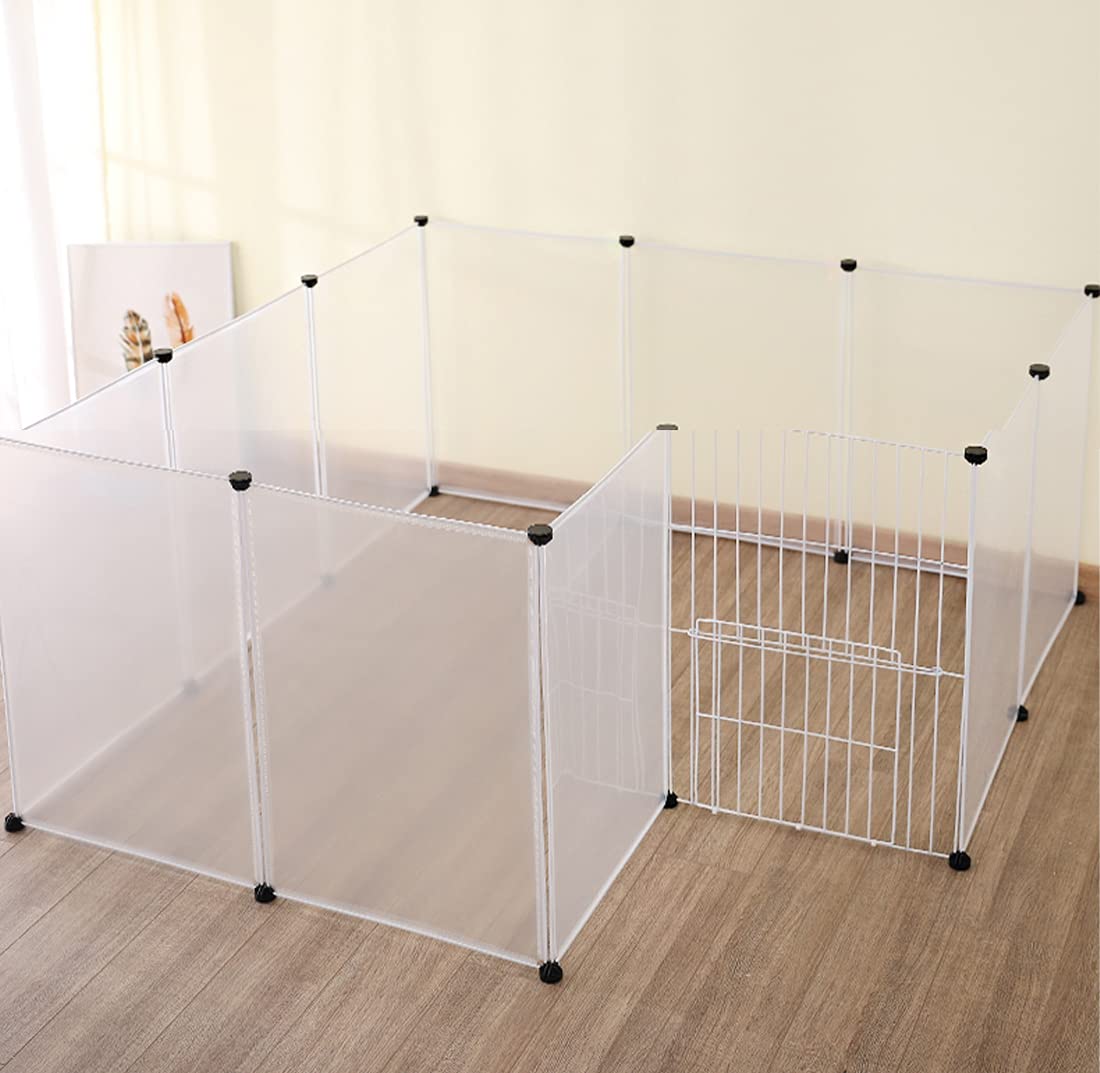 YAHUNI Pet Playpen for Puppy - Plastic Yard Fence Tent for Small Animals,Rabbits Puppy Kennel Cage,Portable Large Space with Transparent White 12 Panels