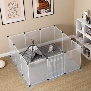 YAHUNI Pet Playpen for Puppy - Plastic Yard Fence Tent for Small Animals,Rabbits Puppy Kennel Cage,Portable Large Space with Transparent White 12 Panels