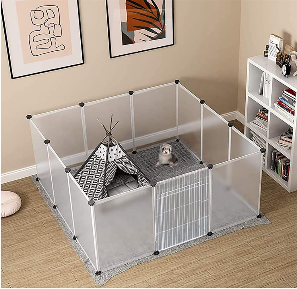 YAHUNI Pet Playpen for Puppy - Plastic Yard Fence Tent for Small Animals,Rabbits Puppy Kennel Cage,Portable Large Space with Transparent White 12 Panels