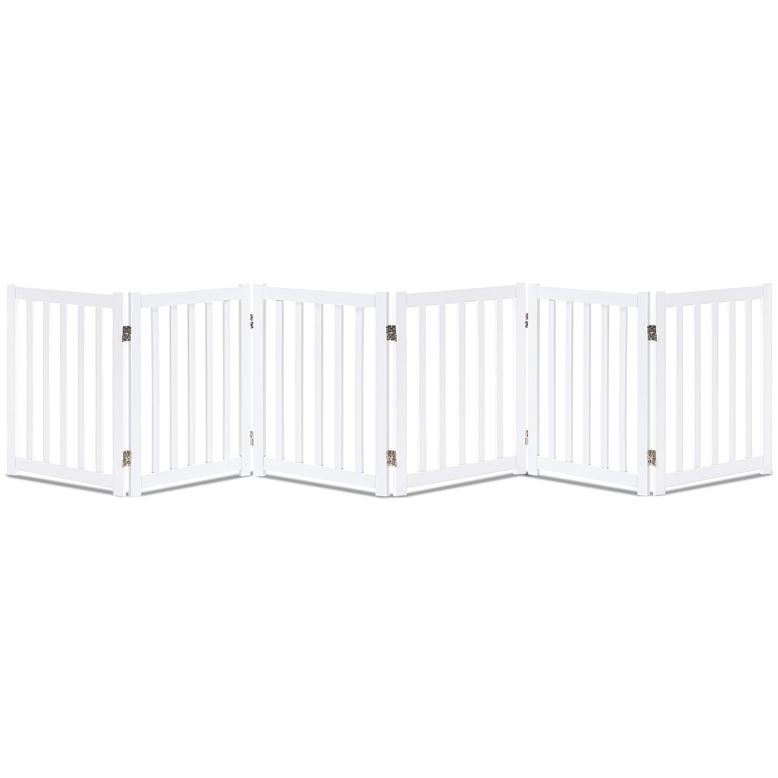 LZRS Solid HardWood Freestanding Pet Gate,Wooden Dog Gates for Doorways,Nature wood Dog Gates for The House,Dog Gate for Stairs,Freestanding Indoor Gate Safety Fence,White,24" Height-6 Panels