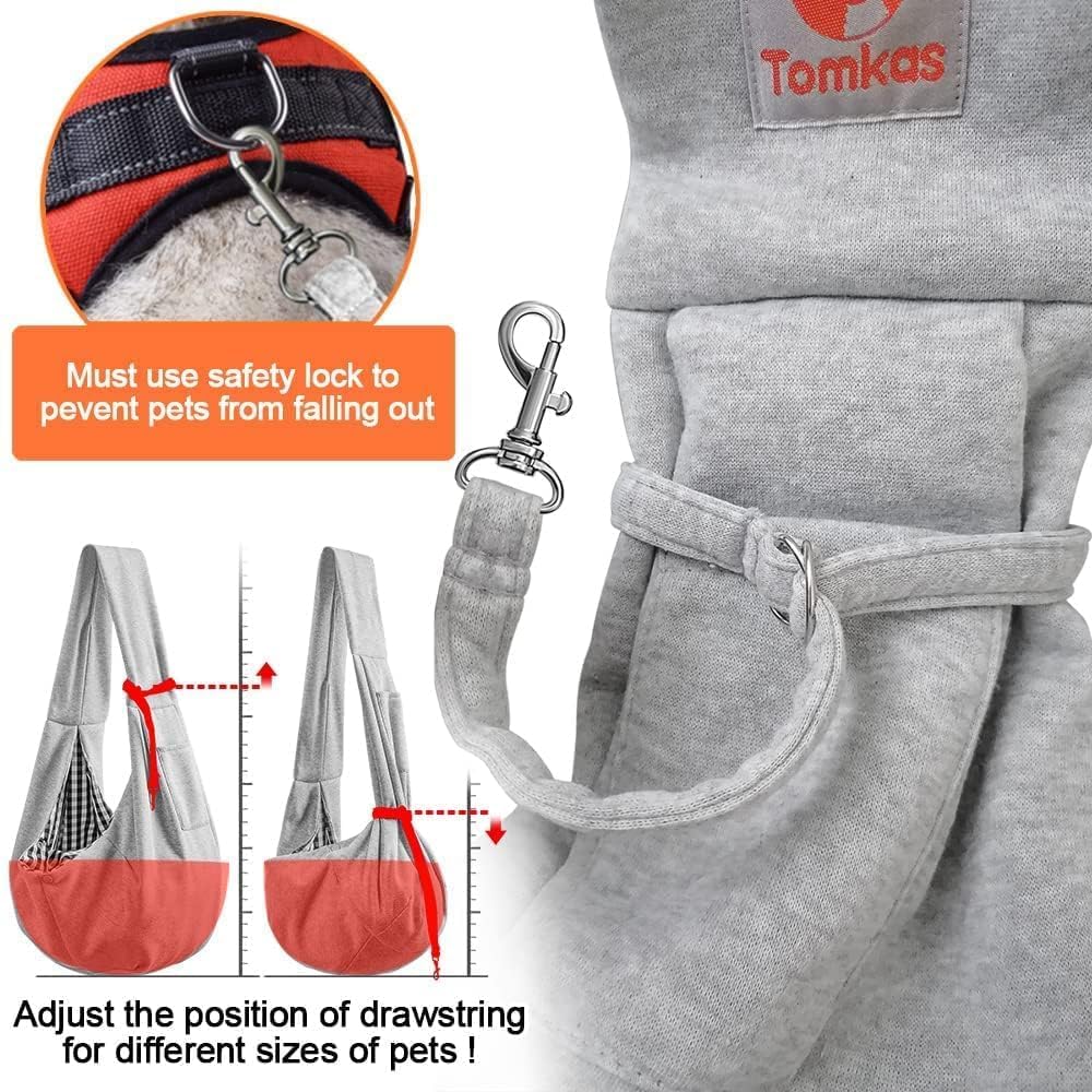 Tomkas Dog Carrier Sling for Small Dogs and Cats, Unadjustable Strap, Classic Pocket, Snap Closure (Grey, M - Unadjustable Strap)