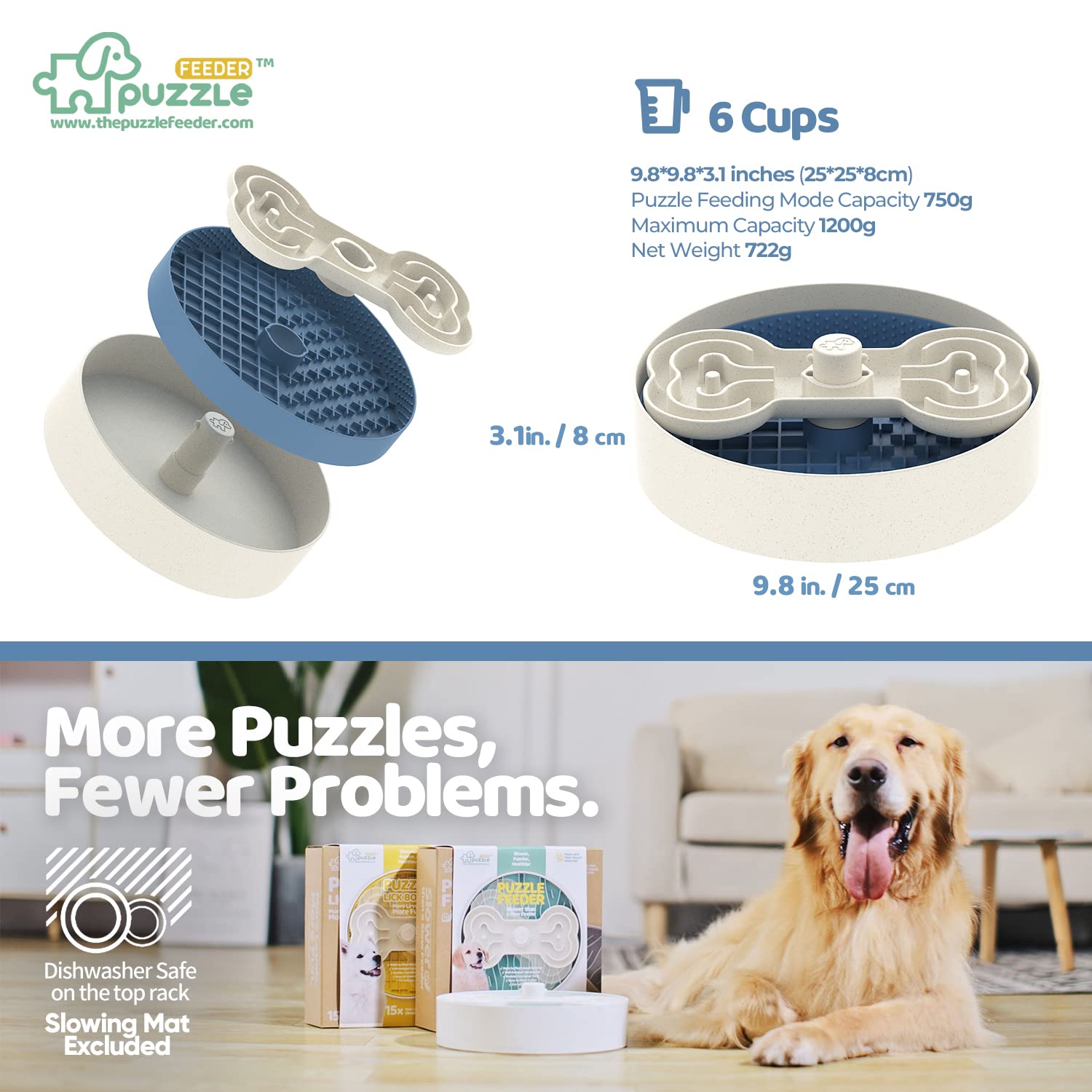 Puzzle Feeder Slow Feeder Dog Bowls, Dog Lick Bowls for Dogs, Slow Feeder for Dry, Wet, and Raw Food, Slow Feeder Dog Bowls for Large Breed,Blue