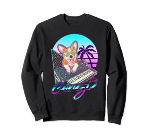 synthesizer vaporwave corgi dog modular analog synth sweatshirt