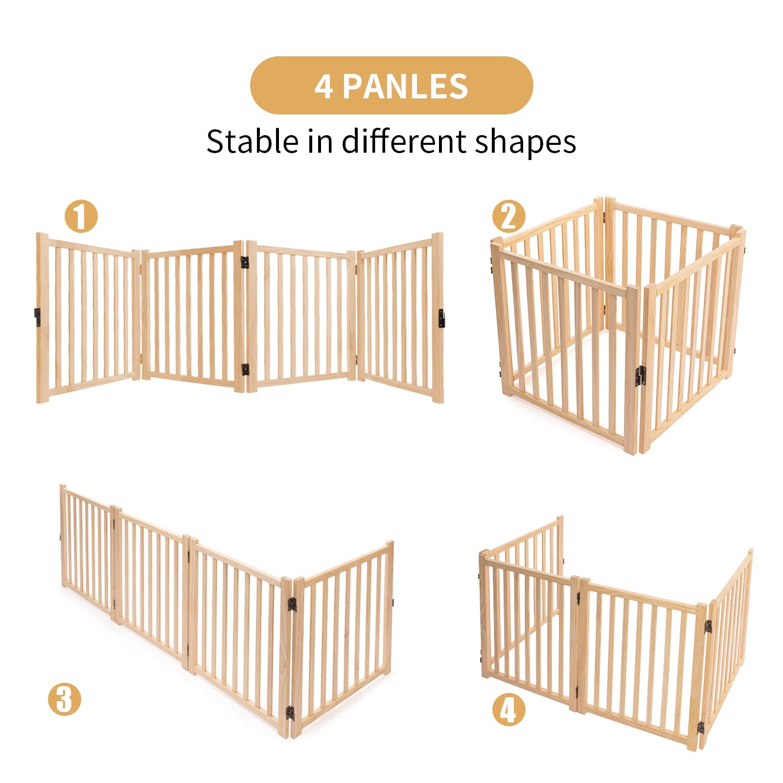 YOCAN Wooden Freestanding Dog Gates for The House,Dog Gates for Doorways, Stairs,Wood Dog Fences Indoor Pet Gate,Step Over Fence-4 Panel 24”