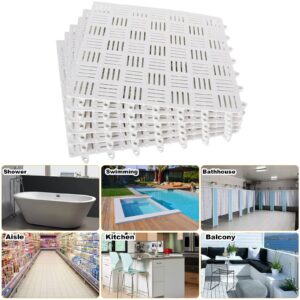 12x12 Inch Interlocking Soft PVC Flooring Tile, 12 Pack Non-Slip Splicing Modular Tile Shower Mat with Holes, Modular Interlocking Cushion for Locker Room Kitchen Basement Stairs, White