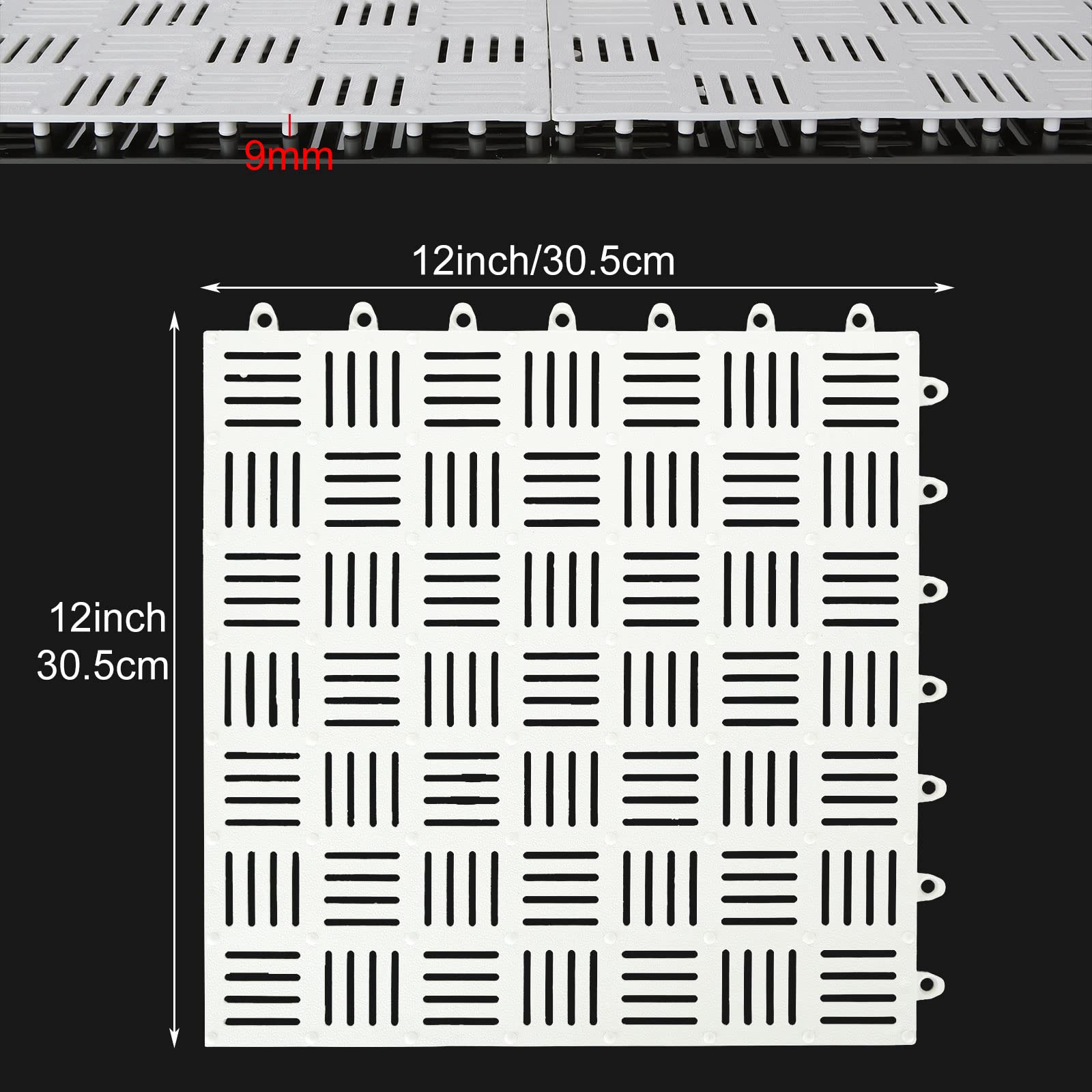 12x12 Inch Interlocking Soft PVC Flooring Tile, 12 Pack Non-Slip Splicing Modular Tile Shower Mat with Holes, Modular Interlocking Cushion for Locker Room Kitchen Basement Stairs, White