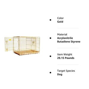 HOMEY PET Gold Dog Crate 36 Inch, Portable Folding Metal Wire Dog Kennel Pet Dog Cage with Removable Floor Grid, Pull Out Leak-Proof Pan, Double Doors, Handle for Medium Dogs, Indoor Outdoor Travel