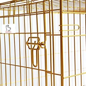 HOMEY PET Gold Dog Crate 36 Inch, Portable Folding Metal Wire Dog Kennel Pet Dog Cage with Removable Floor Grid, Pull Out Leak-Proof Pan, Double Doors, Handle for Medium Dogs, Indoor Outdoor Travel