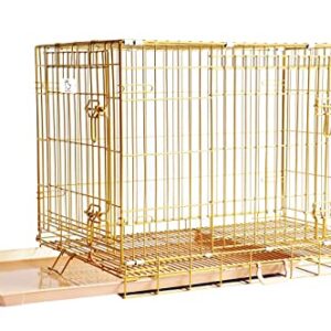 HOMEY PET Gold Dog Crate 36 Inch, Portable Folding Metal Wire Dog Kennel Pet Dog Cage with Removable Floor Grid, Pull Out Leak-Proof Pan, Double Doors, Handle for Medium Dogs, Indoor Outdoor Travel