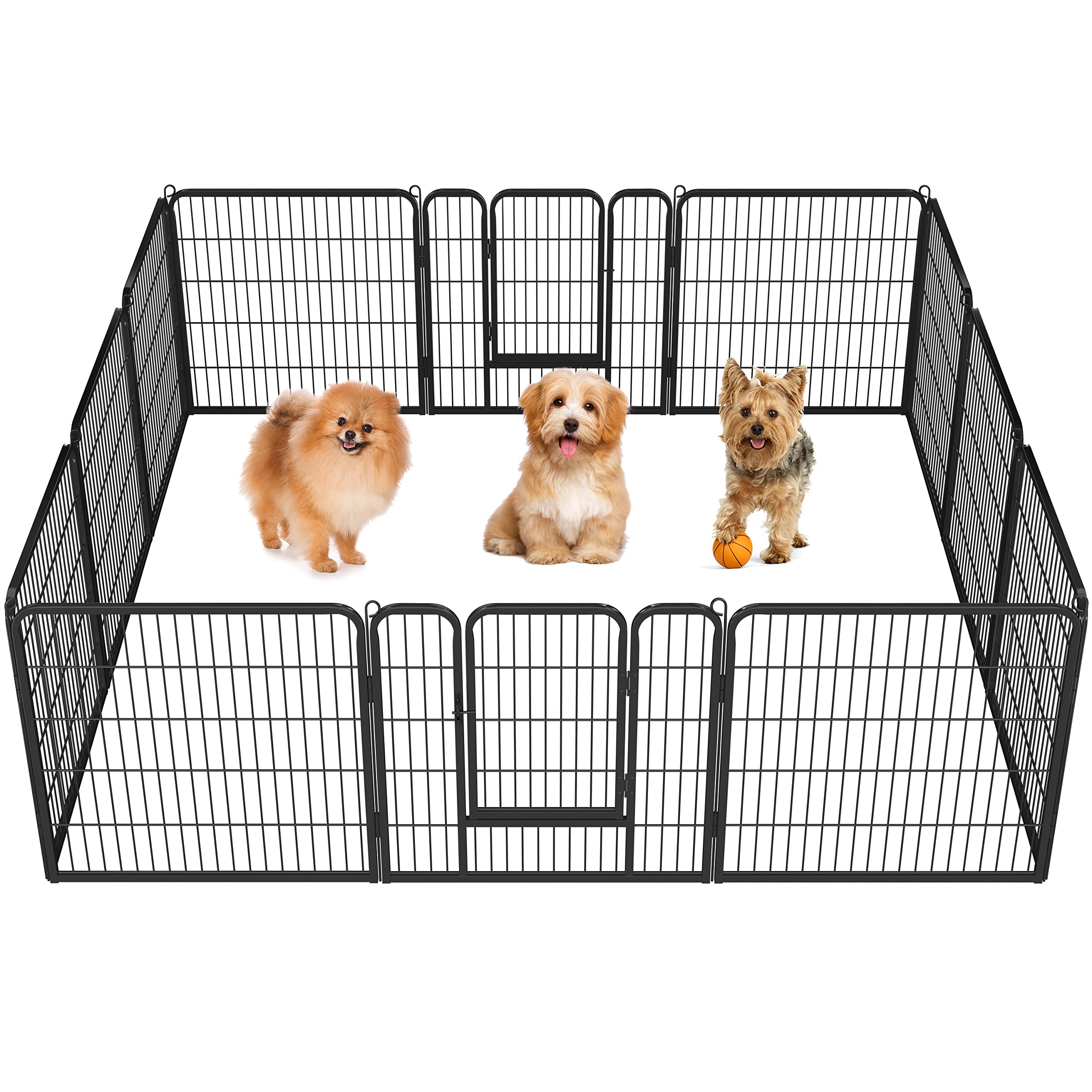 Topeakmart 12 Panel 32-inch Heavy Duty Dog Pen- Foldable Metal Dog Pen Dog Exercise Pen Barrier Crate Cage Kennel Portable Cat Duck Chicken Puppy Fence with Door Outdoor & Indoor Black