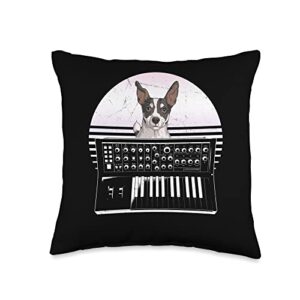 synth music producer keyboard synthesizer jack russell terrier dog modular synthesizer keyboard throw pillow, 16x16, multicolor