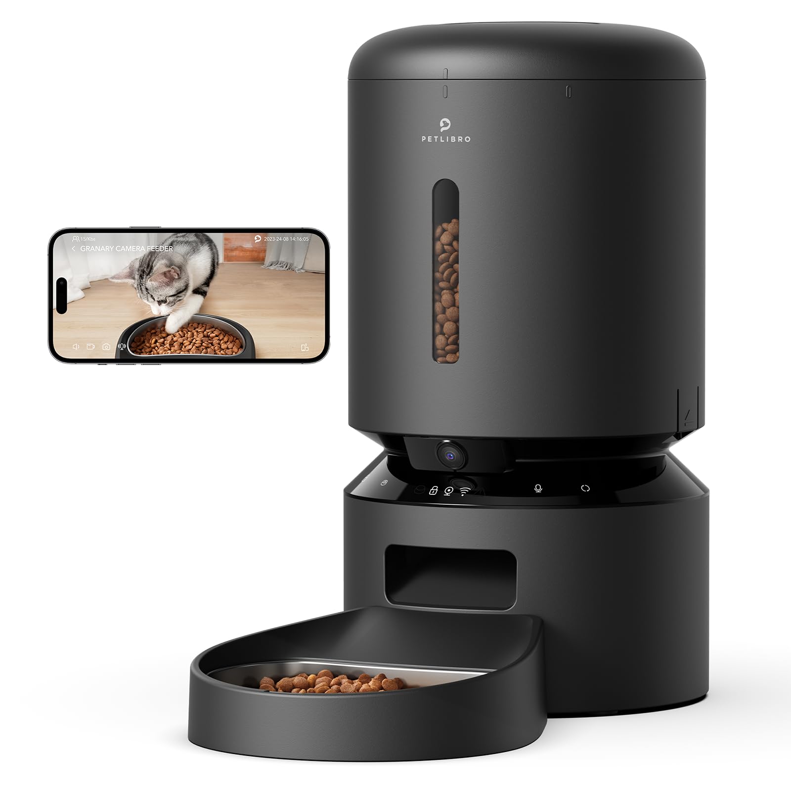 PETLIBRO Automatic Cat Feeder with Camera, 1080P HD Video with Night Vision, 5G WiFi Pet Feeder with 2-Way Audio, Low Food & Blockage Sensor, Motion & Sound Alerts for Cat & Dog Single Tray