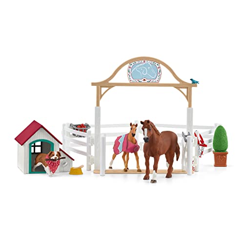 Schleich Horse Club, Horse Toys for Girls and Boys, Hannah's Guest Horses Horse Set with Ruby the Dog and Horse Toys, 20 pieces, Ages 5+